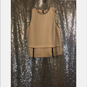 Cream Black Trip Zipper Blouse Tank